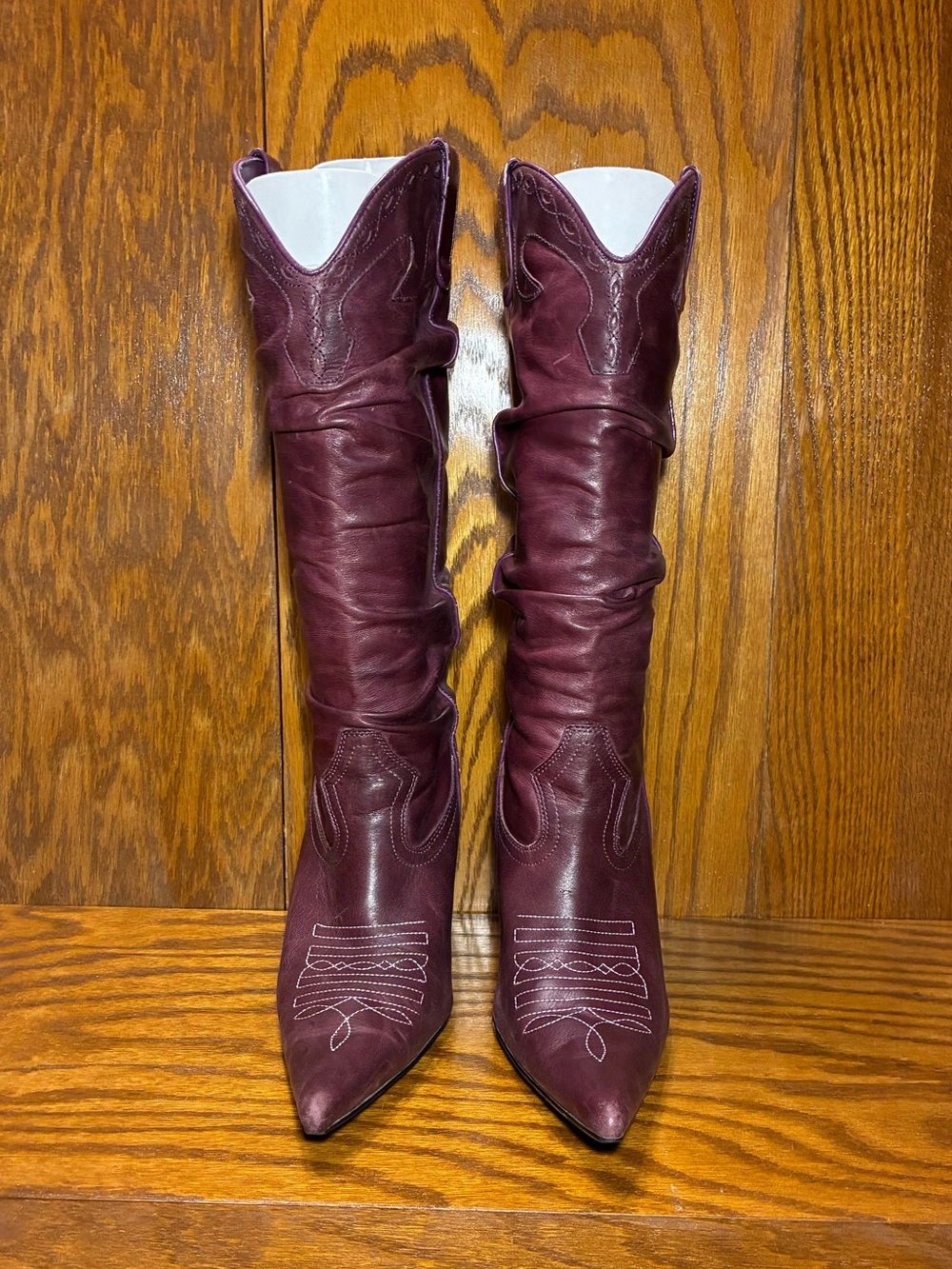 Y2K Steve Madden Purple Leather Slouch Western Boots Ombré Heel Size 8.5 - Picture 2 of 16